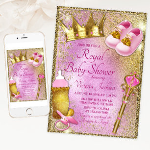 Kunglig prinsessa rosa guld baby shower inbjudningar