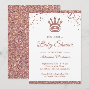 Kunglig prinsessa rosa guld glitter baby shower inbjudningar