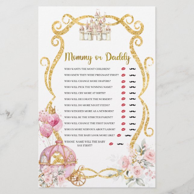 Kunglig Prinsessa Rosa Vagn Mamma eller Pappa Spel (Framsida)