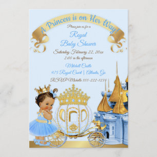 Kunglig Prinsessa Slott Vagn Blå Guld Flick Inbjudningar