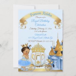 Kunglig Prinsessa Slott Vagn Blå Guld Flick Inbjudningar