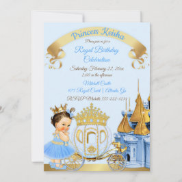 Kunglig Prinsessa Slott Vagn Blå Guld Flick Inbjudningar