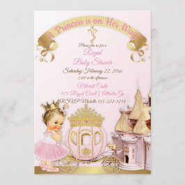 Kunglig Prinsessa Slott Vagn Rosa Guld Flick Inbjudningar