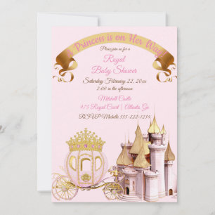Kunglig Prinsessa Slott Vagn Rosa Guld Flick Inbjudningar
