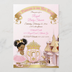 Kunglig Prinsessa Slott Vagn Rosa Guld Flick Inbjudningar