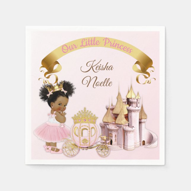 Kunglig Prinsessa Slott Vagn Rosa Guld Flick Pappersservett (Framsidan)