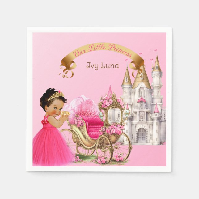 Kunglig Prinsessa Slott Vagn Rosa Guld Flick Pappersservett (Framsidan)