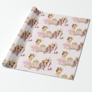 Kunglig Prinsessa Slott Vagn Rosa Guld Flick Presentpapper