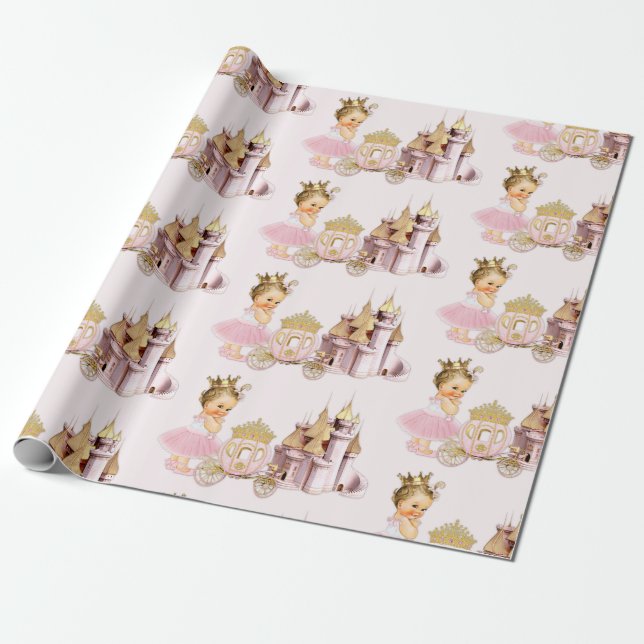 Kunglig Prinsessa Slott Vagn Rosa Guld Flick Presentpapper (Utrullad)