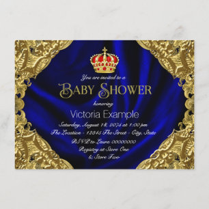 Kunglig röd blå och gul krona baby shower inbjudningar