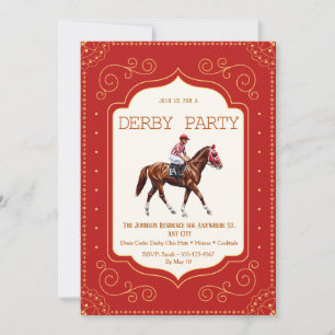 Kunglig röd och gul Kentucky Derby-fest inbjudan w