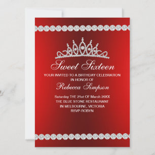 Kunglig röd tiara Sweet Sixteen födelsedagsinbjuda Inbjudningar