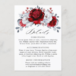 Kunglig röd vit silver metallisk blomsterbröllop tilläggskort