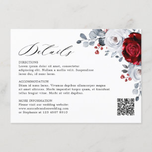 Kunglig röd vit silver metallisk blomsterbröllop tilläggskort