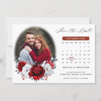 Kunglig röd vit silver metallisk fotokalender 