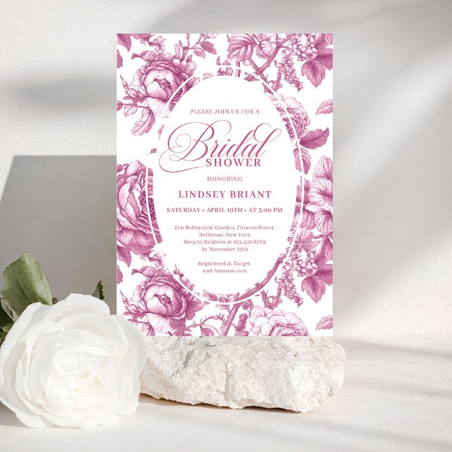 Kunglig rodnad sammetsros Toile bröllopsdusch inbj Inbjudningar (Royal Blush Velvet Rose Toile Bridal Shower Invite)