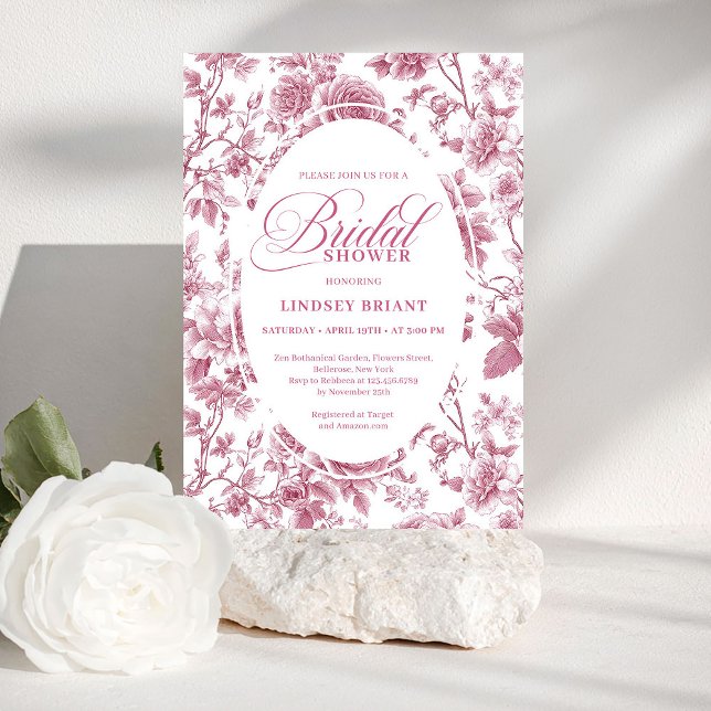 Kunglig Rodnad Toalett Rosor Mönster Bröllopsdusch Inbjudningar (Royal Blush Toile Roses Pattern Bridal Shower Invitation

)