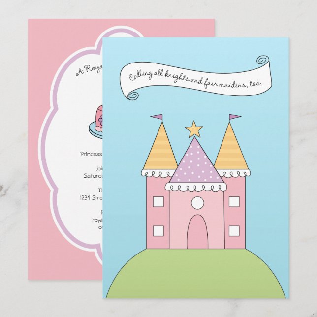 Kunglig Rosa Prinsessa Slott Födelsedagsfest Inbjudningar (Fram/baksida)