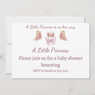 Kunglig Rosa Prinsesskrona & Bow Flicka Baby Showe Inbjudningar