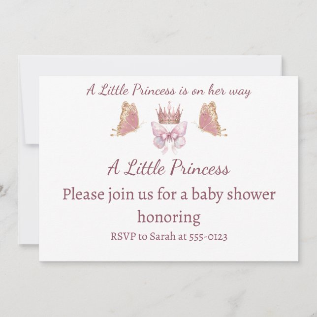 Kunglig Rosa Prinsesskrona & Bow Flicka Baby Showe Inbjudningar (Framsida)