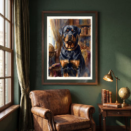 Kunglig Rottweiler i bibliotekets porträtt Poster