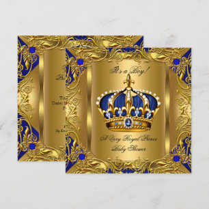 Kunglig Royal Blå Barnkalas Pojke Regnbåge Guld 3 Inbjudningar