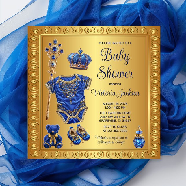 Kunglig Royal Blå Guld Prins Babykalas Inbjudningar (Celebrate your little prince with  our royal blue and gold royal essentials baby shower invitation!)