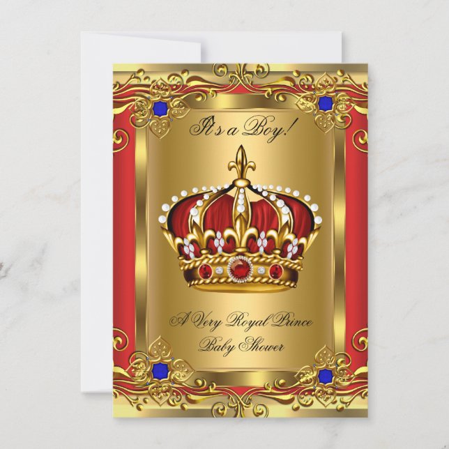 Kunglig Royal Blå Pojke Bebis Badrum Regnbågsröd G Inbjudningar (Framsida)