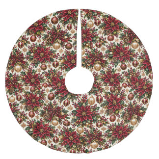 Kunglig scharlakansröd julpoinsettia julgransmatta borstad polyester