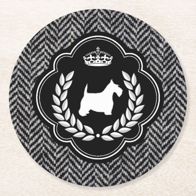Kunglig ScottieHerringbone Underlägg Papper Rund (Framsidan)