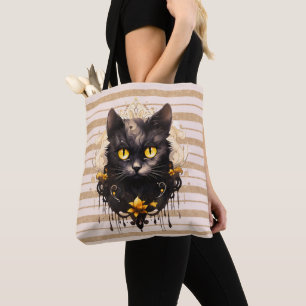Kunglig svart katt med guldstrimmig Halloween Tygkasse