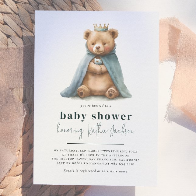 Kunglig Teddybjörn Lille Prins Pojke Babyshower Inbjudningar (Skapare uppladdad)
