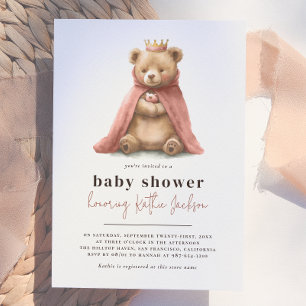 Kunglig Teddybjörn Liten Prinsessa Flickebarnkalas Inbjudningar