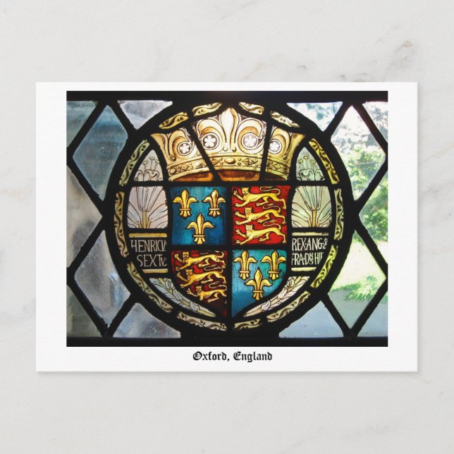 Kunglig Tudor vapensköldmålat glass Oxford, UK Vykort (Framsida)