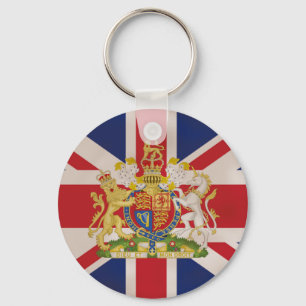 Kunglig vapensköld på Union Jack-flagga Nyckelring