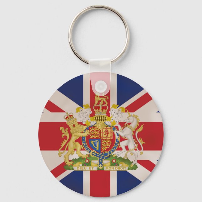Kunglig vapensköld på Union Jack-flagga Nyckelring (Framsida)