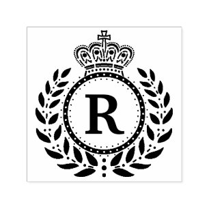 Kunglig vit för Monogram   för lagrarkrankrona Självfärgande Stämpel