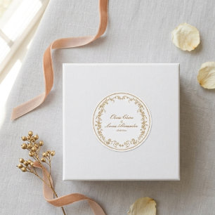 Kunglig vit och guld chic blomsterbröllop runt klistermärke