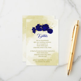 Kungliga blå blommor guld botanisk bröllop tilläggskort
