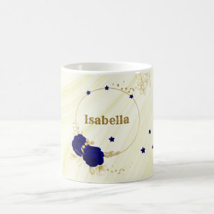 kungliga blå blommor gyllene blad marmor kaffemugg