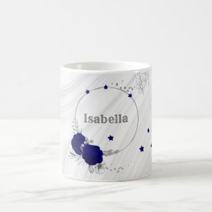 kungliga blå blommor silverblad marmor kaffemugg