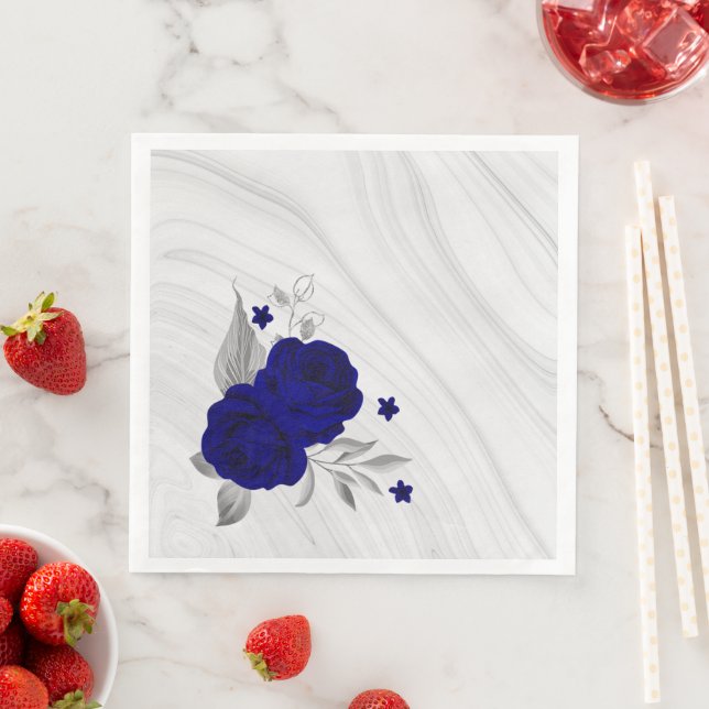 kungliga blå blommor silverbladsmarmor pappersservett (Insitu)