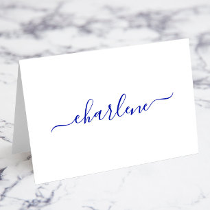 Kungliga Blå Eleganta Signatur Namn Platskort Bordsnummer