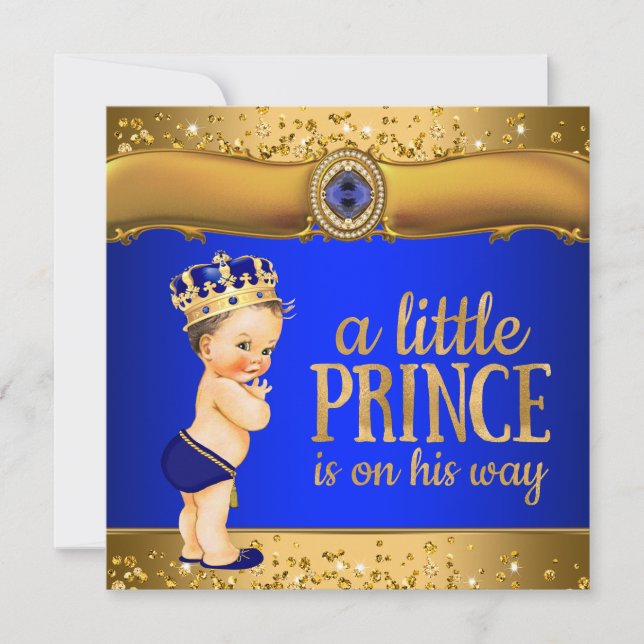 Kungliga blå guld prins baby shower inbjudningar (Framsida)