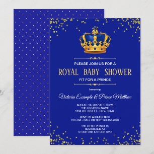 Kungliga blå guld prins baby shower inbjudningar