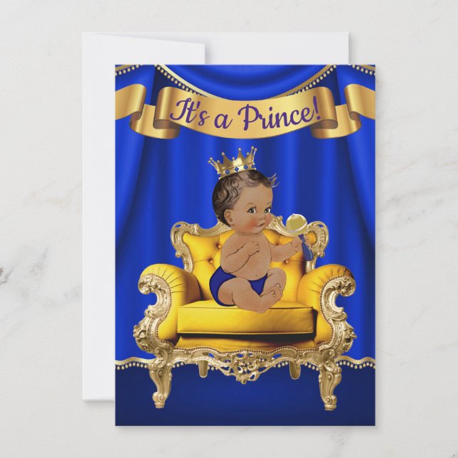 Kungliga blå guld stol baby shower inbjudningar (Framsida)