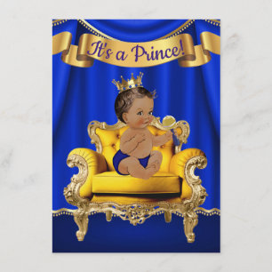 Kungliga blå guld stol baby shower inbjudningar