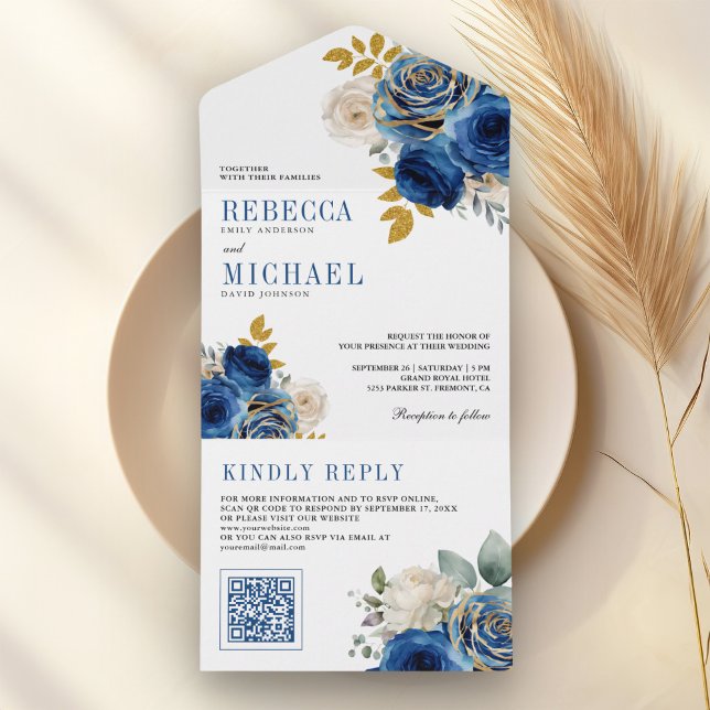 Kungliga Blå Rosor Blommig QR-kod Bröllop (Skapare uppladdad)