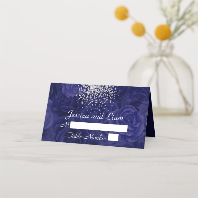 Kungliga blå rosor Tapet och en stänk av silver Placeringskort (Framsida)