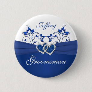 Kungliga blått, blom- Groomsman för vit klämmer Knapp